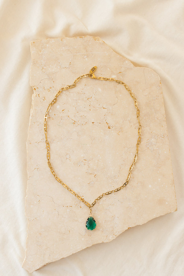 Necklace Oval Green Crystal