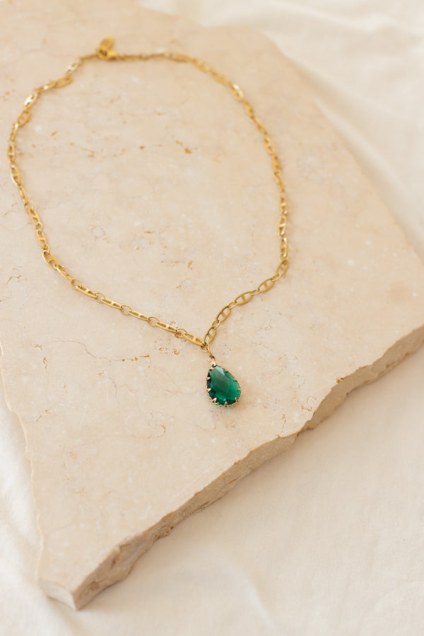 Necklace Oval Green Crystal