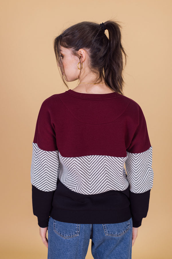 Sweater Mia Black, Herringbone and Burgundy