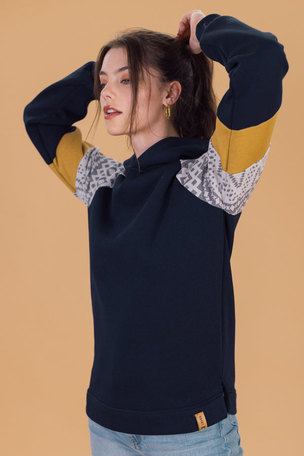 Hoodie Vera Blue Mustard Geo