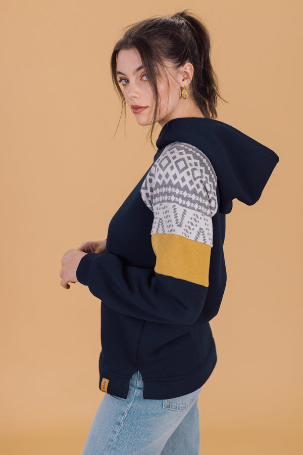 Hoodie Vera Blue Mustard Geo