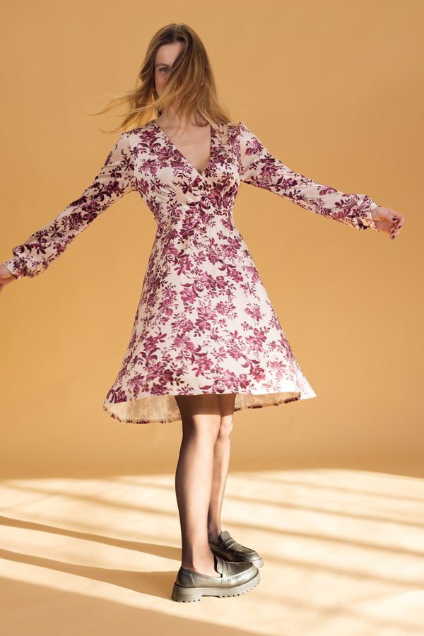 Dress Lilia Cream Magenta Flowers