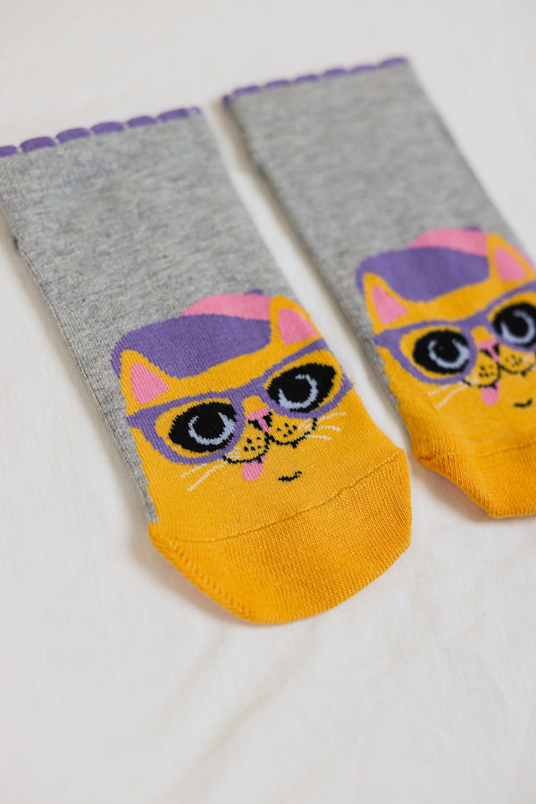 Socks Orange Kitty Grey