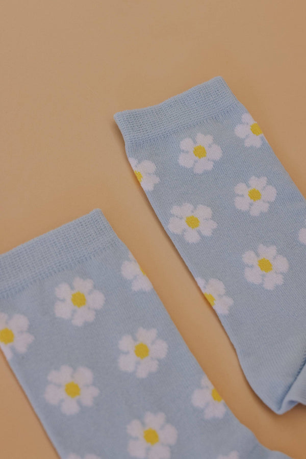 Socks Sky Blue Flowers Blue