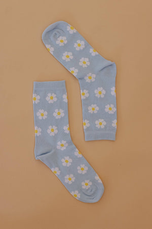 Socks Sky Blue Flowers Blue