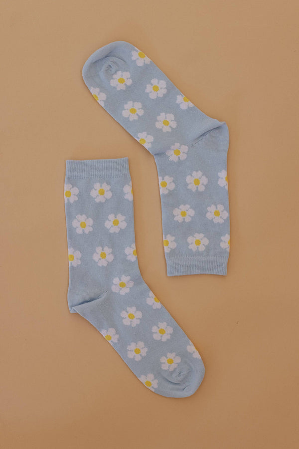 Socks Sky Blue Flowers Blue