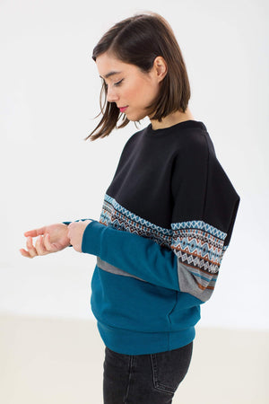 Sweater Mia Black, Funky Aztec & Petrol