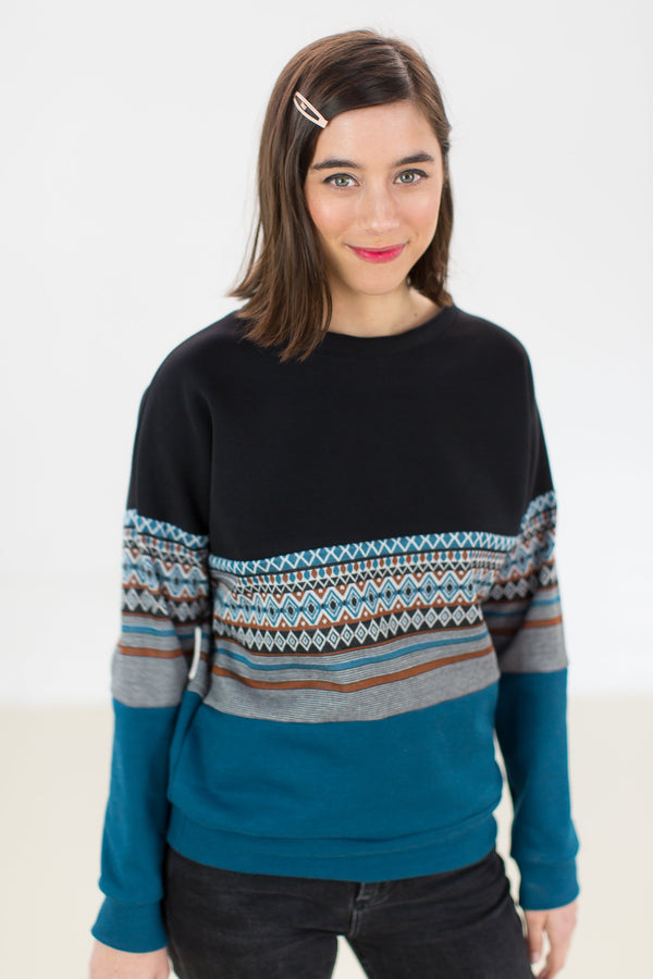 Sweater Mia Black, Funky Aztec & Petrol